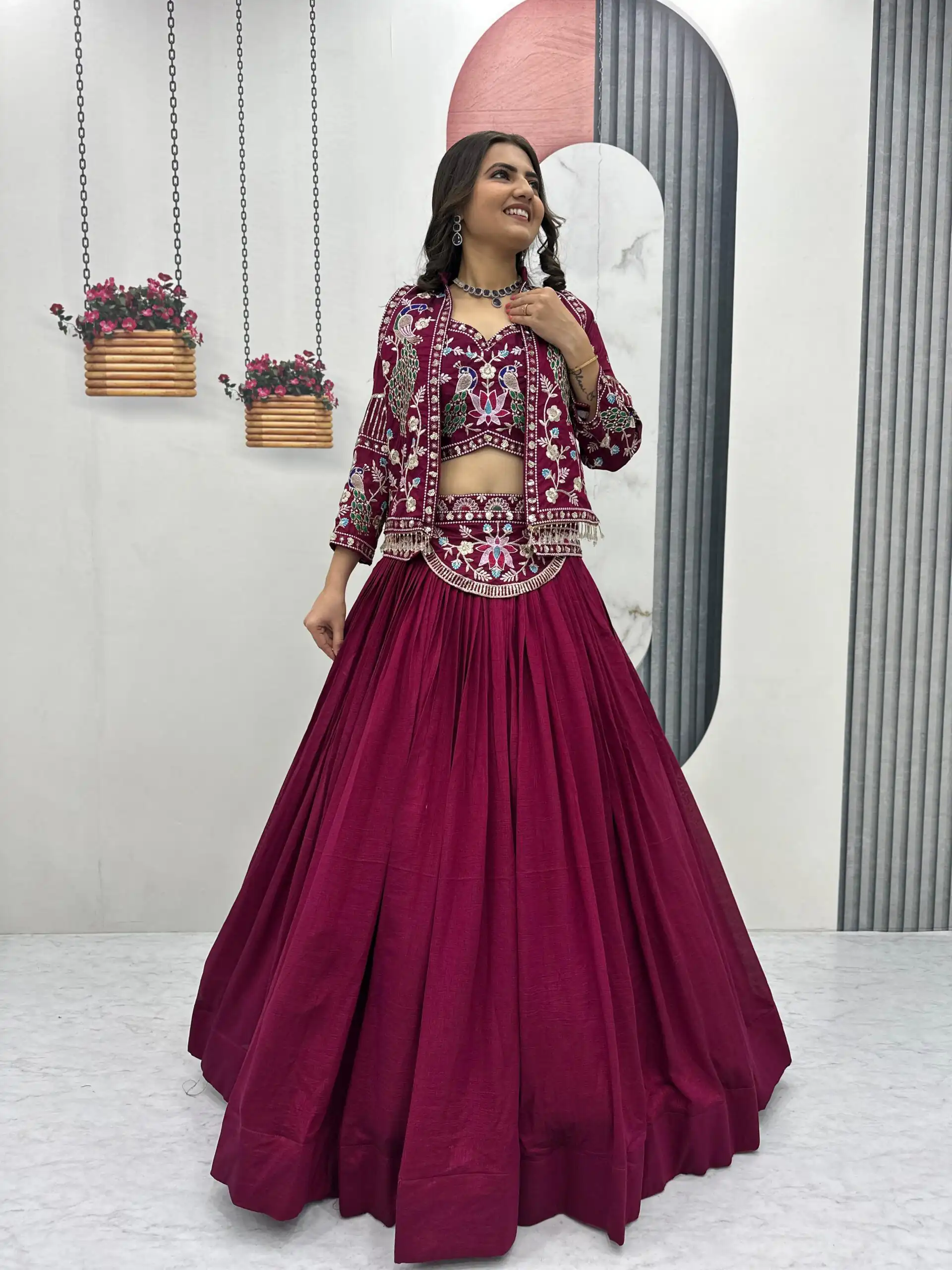 Rani Pink Vichitra Silk Thread Work Lehenga Choli | Lehenga, Bollywood Lehenga, Creative Lehenga, Designer Lehenga, Embroidered Lehenga, Party Wear Lehenga