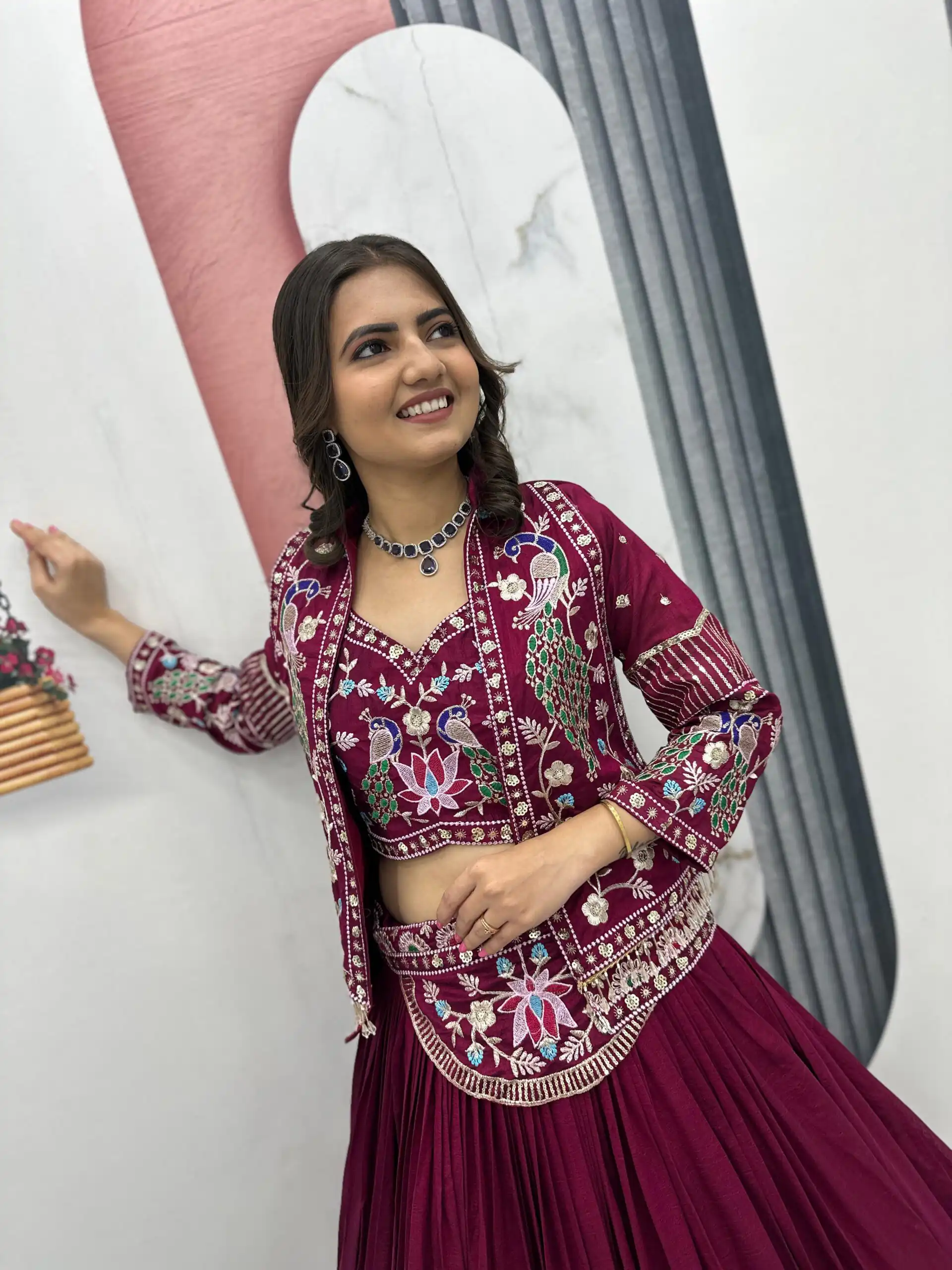 Rani Pink Vichitra Silk Thread Work Lehenga Choli | Lehenga, Bollywood Lehenga, Creative Lehenga, Designer Lehenga, Embroidered Lehenga, Party Wear Lehenga