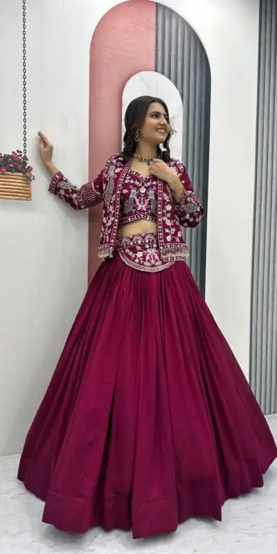 Rani Pink Vichitra Silk Thread Work Lehenga Choli | Lehenga, Bollywood Lehenga, Creative Lehenga, Designer Lehenga, Embroidered Lehenga, Party Wear Lehenga