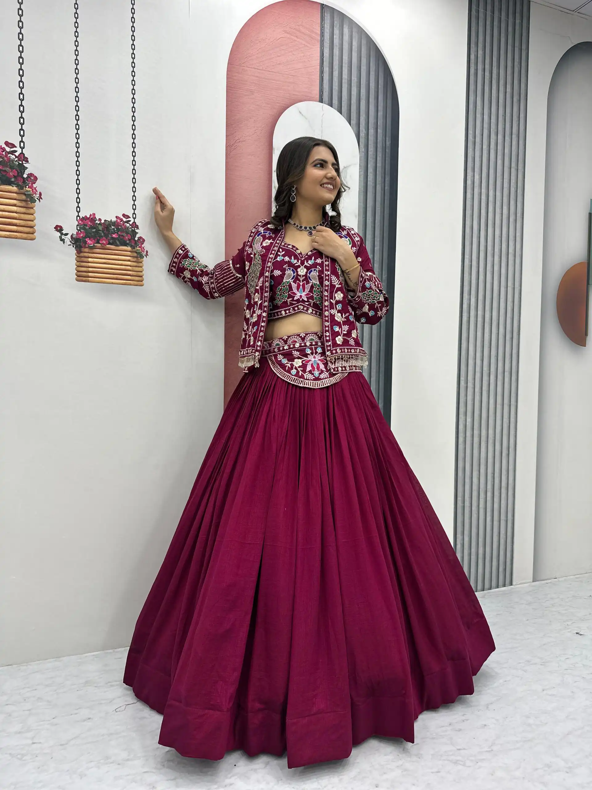 Rani Pink Vichitra Silk Thread Work Lehenga Choli | Lehenga, Bollywood Lehenga, Creative Lehenga, Designer Lehenga, Embroidered Lehenga, Party Wear Lehenga