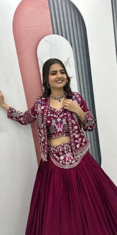 Rani Pink Vichitra Silk Thread Work Lehenga Choli | Lehenga, Bollywood Lehenga, Creative Lehenga, Designer Lehenga, Embroidered Lehenga, Party Wear Lehenga