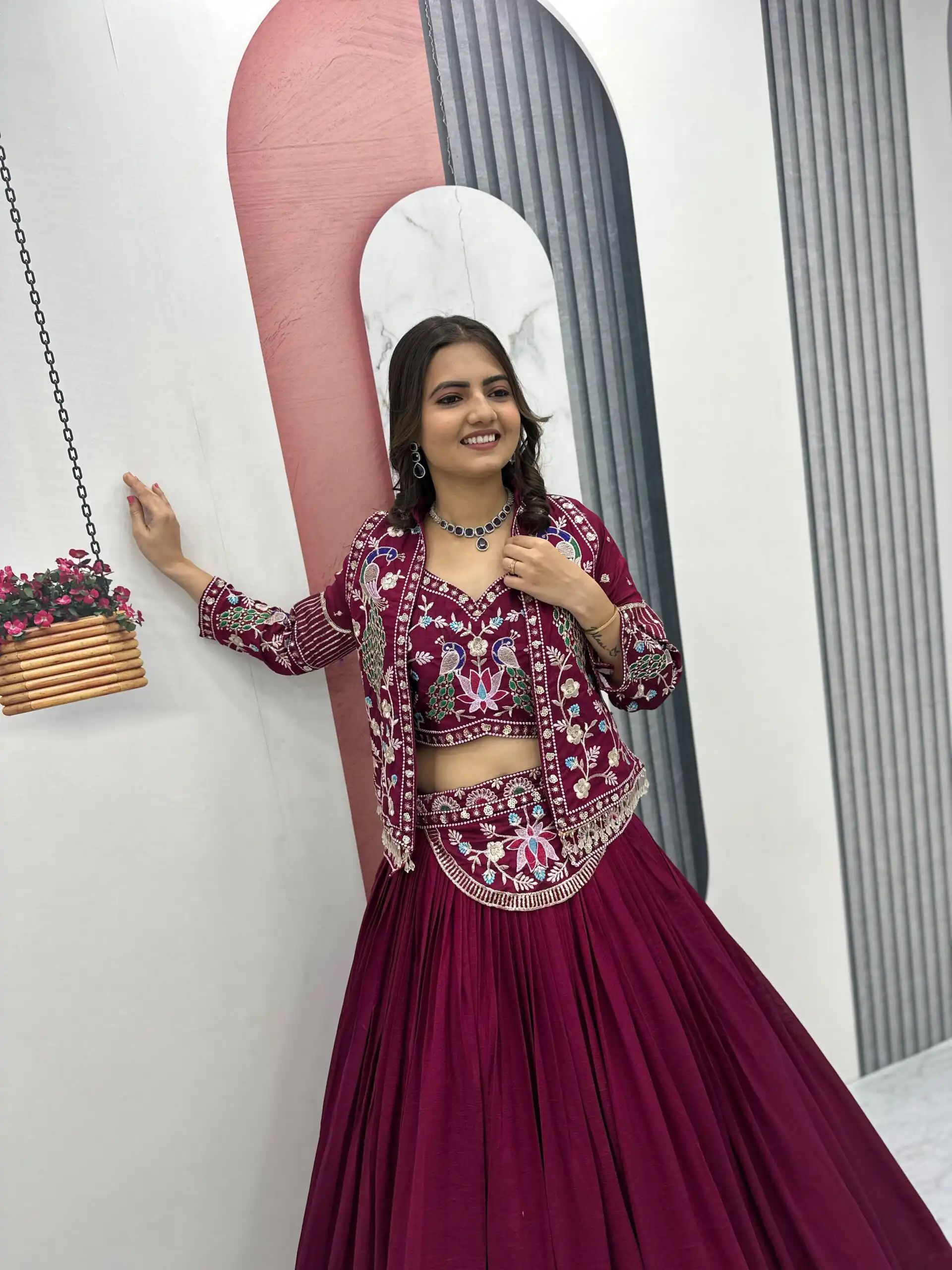 Rani Pink Vichitra Silk Thread Work Lehenga Choli | Lehenga, Bollywood Lehenga, Creative Lehenga, Designer Lehenga, Embroidered Lehenga, Party Wear Lehenga