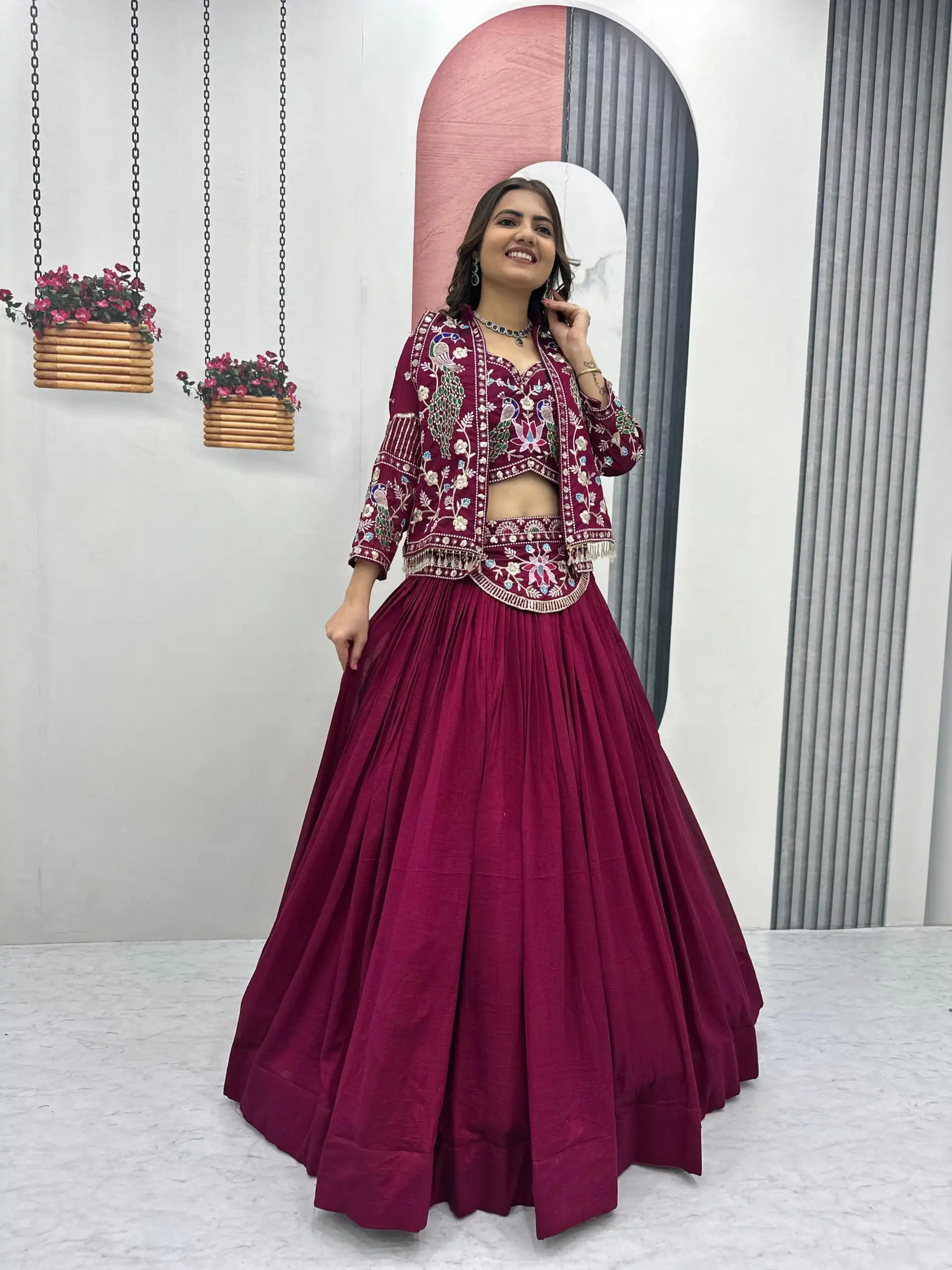 Rani Pink Vichitra Silk Thread Work Lehenga Choli | Lehenga, Bollywood Lehenga, Creative Lehenga, Designer Lehenga, Embroidered Lehenga, Party Wear Lehenga
