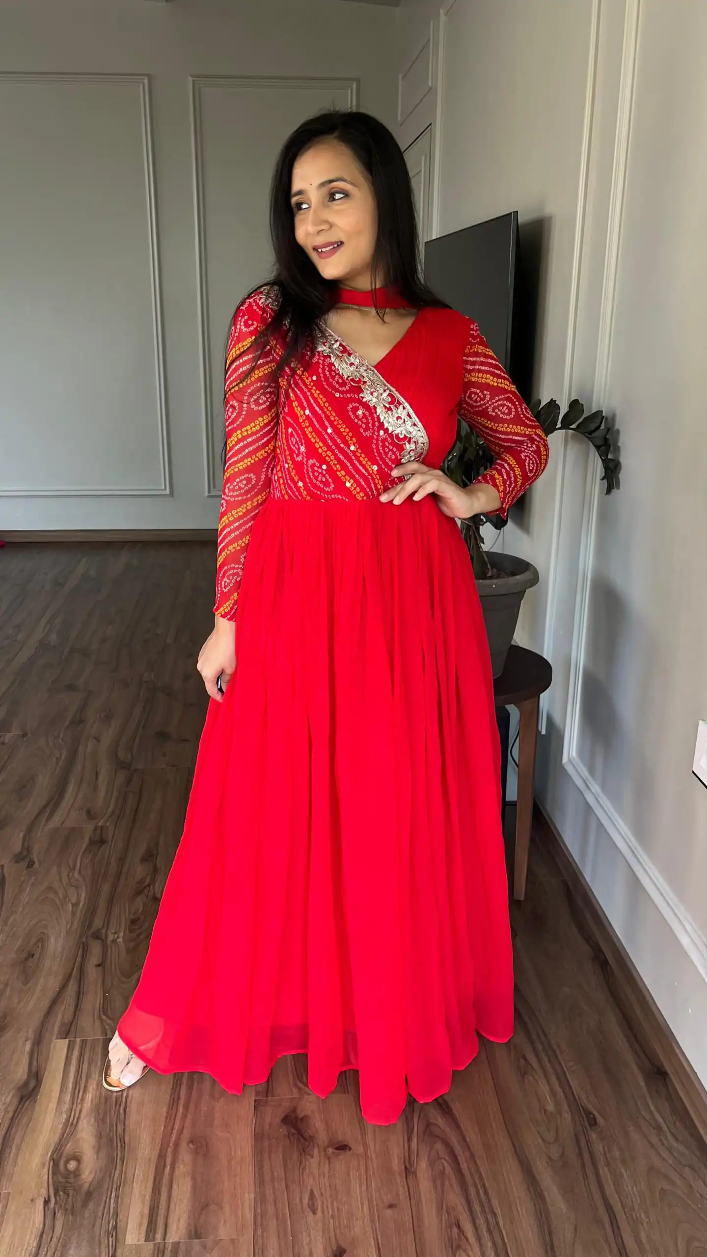 Red Bandhej Fox Georgette Sequence Embroidery Work Anarkali Gown | Gowns, Bollywood Gowns, Creative Gowns, Designer Gowns, Embroidered Gowns, Party Wear Gowns, Straight Suits