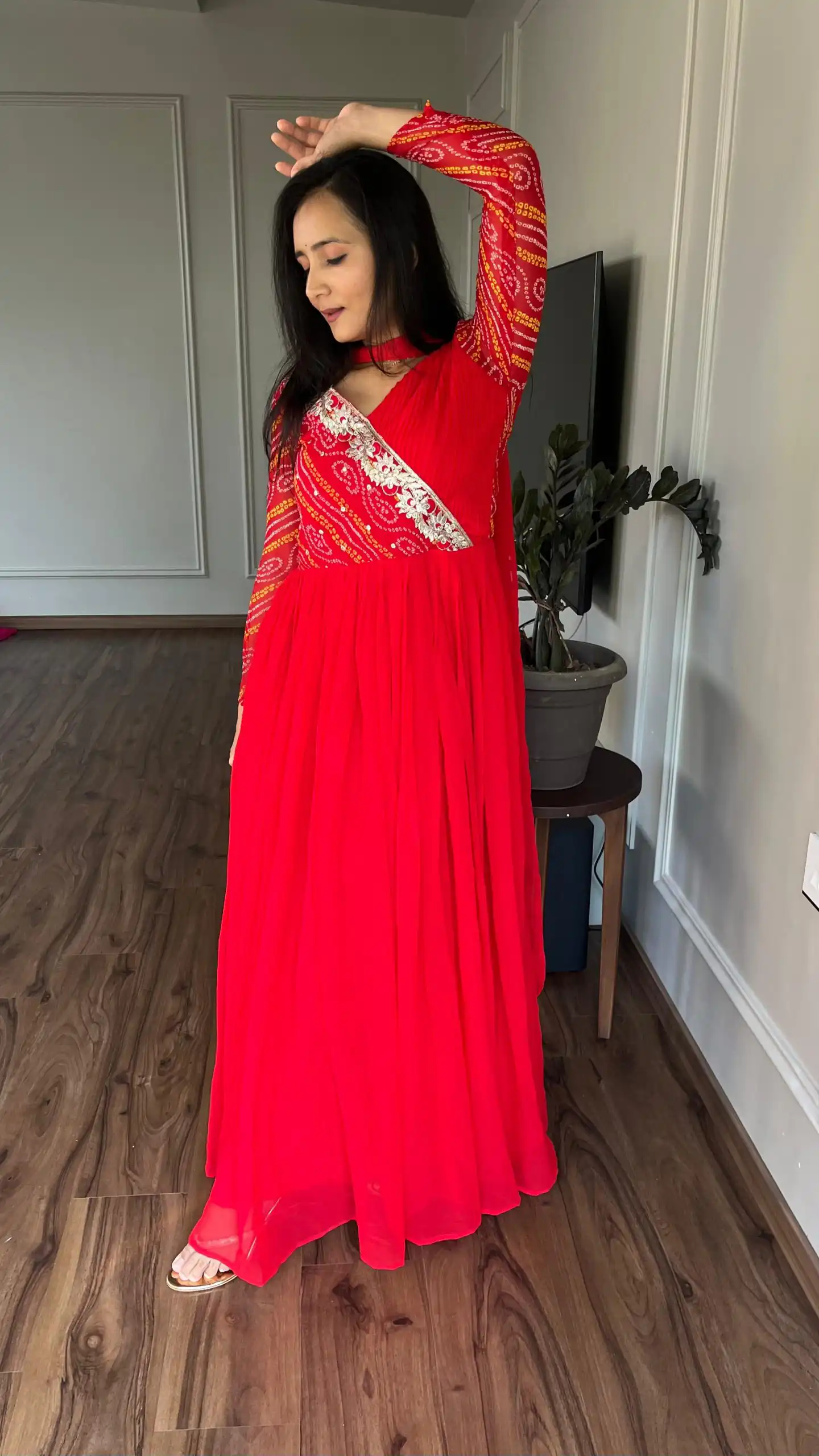 Red Bandhej Fox Georgette Sequence Embroidery Work Anarkali Gown | Gowns, Bollywood Gowns, Creative Gowns, Designer Gowns, Embroidered Gowns, Party Wear Gowns, Straight Suits