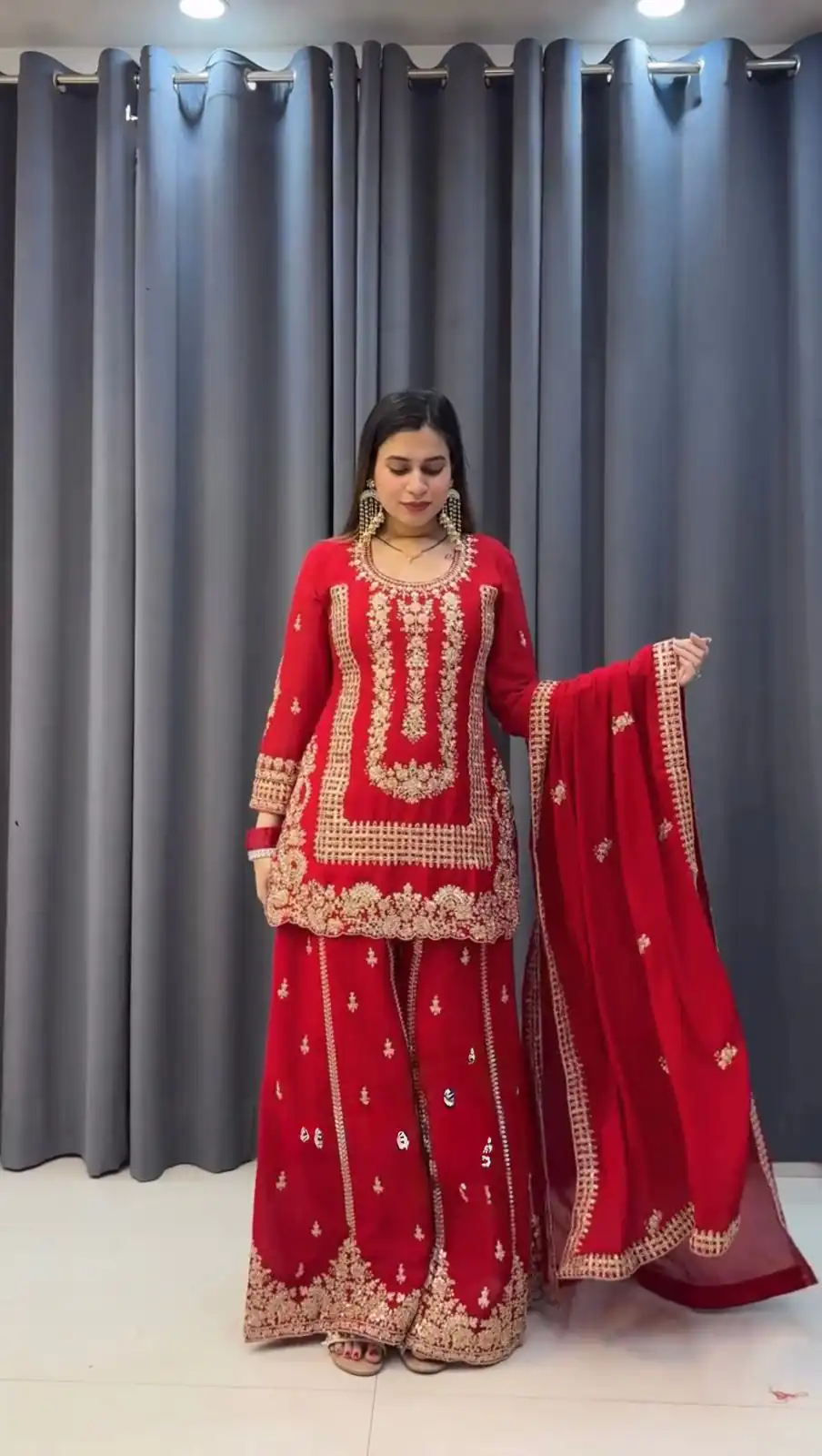 Red Blooming Georgette Sequence Salwar Suit | Salwar suit, Casual Suits, Creative suits, Designer Suits, Palazzo Suits, Party Wear Suits, Patiala Suits, Straight Suits