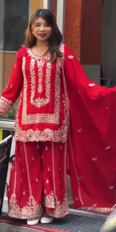 Red Blooming Georgette Sequence Salwar Suit | Salwar suit, Casual Suits, Creative suits, Designer Suits, Palazzo Suits, Party Wear Suits, Patiala Suits, Straight Suits