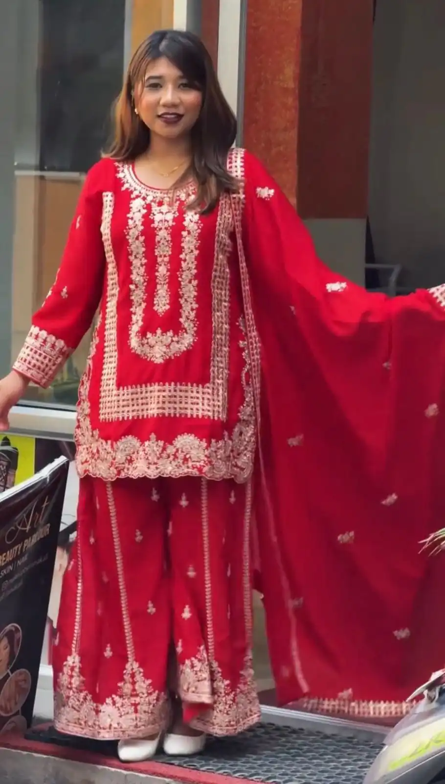 Red Blooming Georgette Sequence Salwar Suit | Salwar suit, Casual Suits, Creative suits, Designer Suits, Palazzo Suits, Party Wear Suits, Patiala Suits, Straight Suits