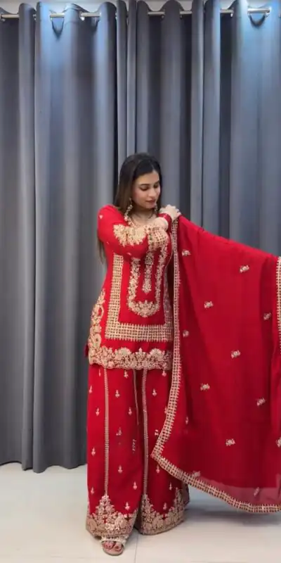 Red Blooming Georgette Sequence Salwar Suit | Salwar suit, Casual Suits, Creative suits, Designer Suits, Palazzo Suits, Party Wear Suits, Patiala Suits, Straight Suits