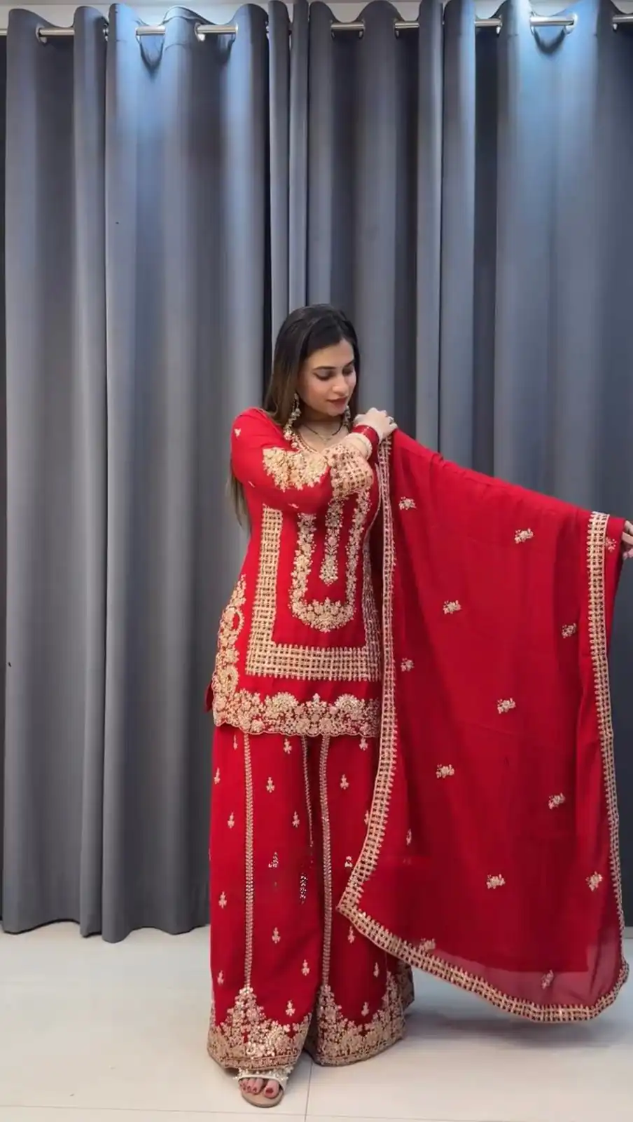 Red Blooming Georgette Sequence Salwar Suit | Salwar suit, Casual Suits, Creative suits, Designer Suits, Palazzo Suits, Party Wear Suits, Patiala Suits, Straight Suits