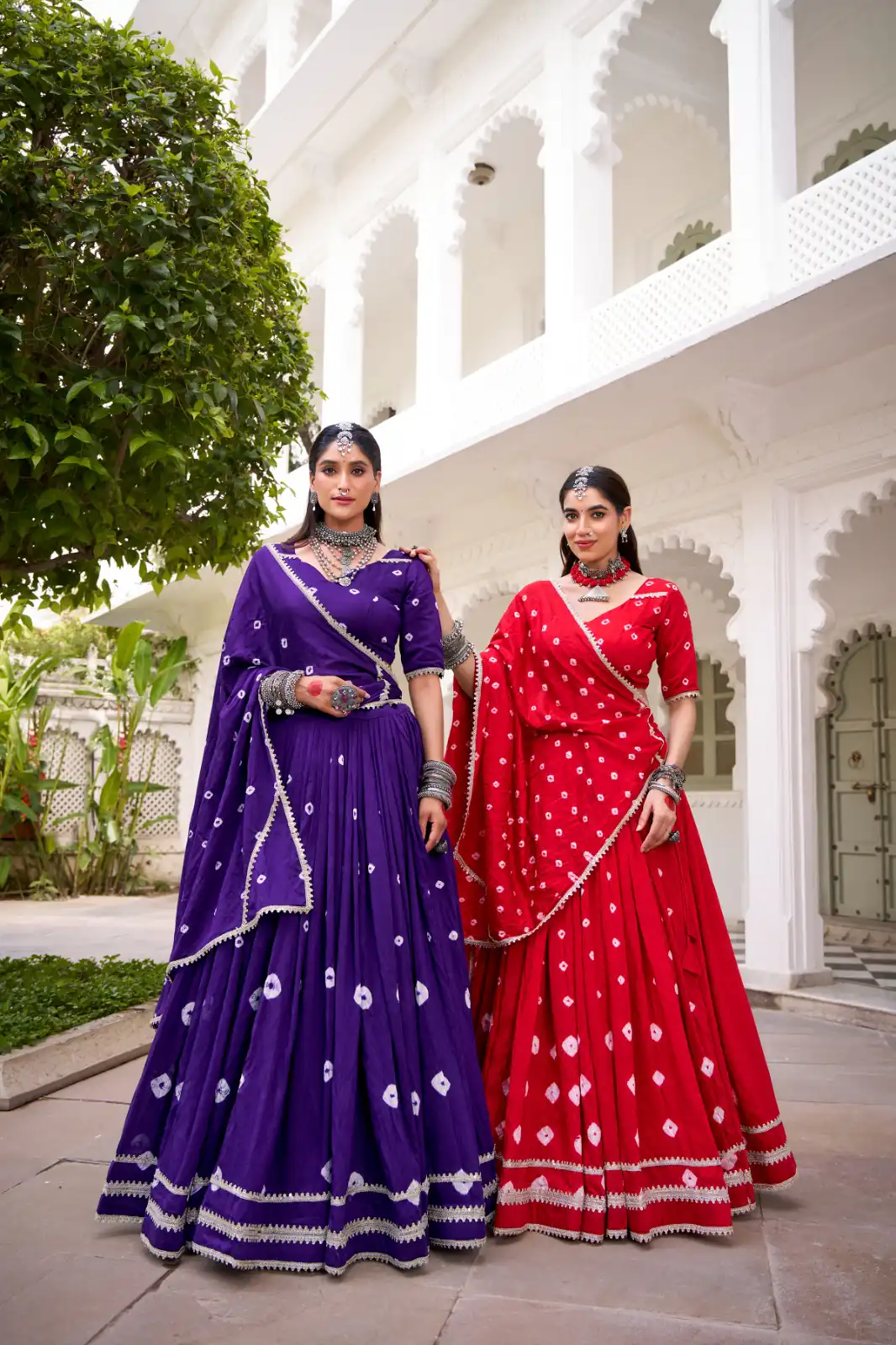 Red Chanderi Bandhej Lehenga Choli | Lehenga, Bollywood Lehenga, Creative Lehenga, Designer Lehenga, Embroidered Lehenga, Party Wear Lehenga