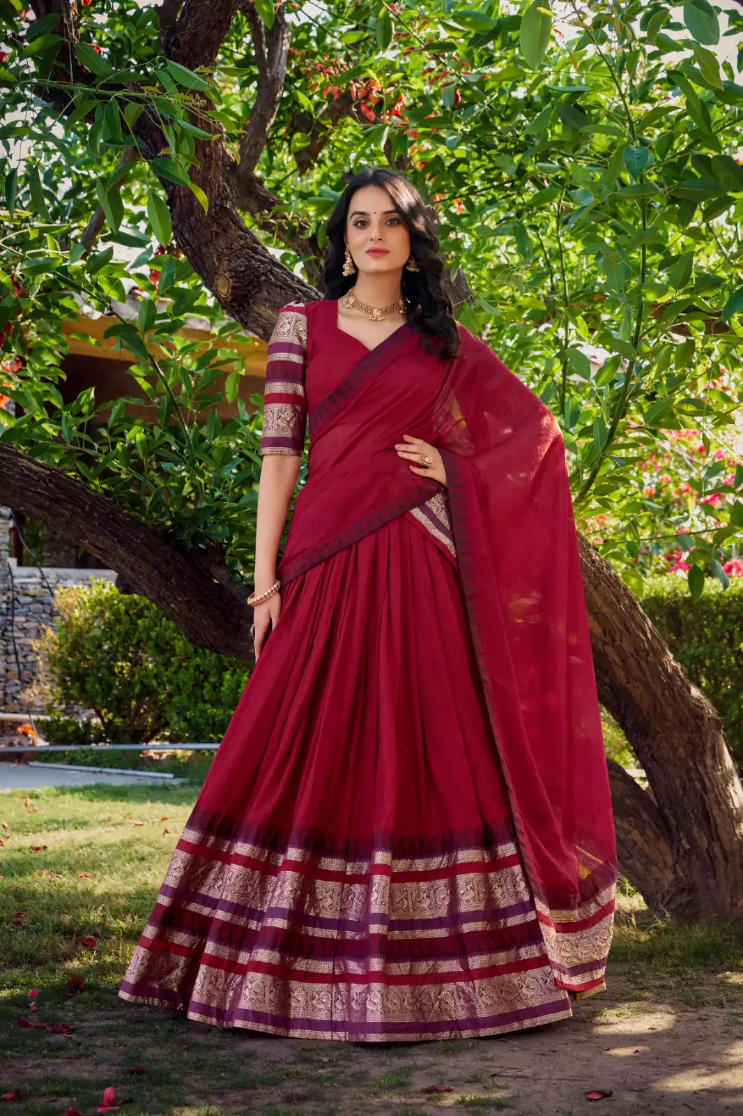 Red Chanderi Plain Lehenga Choli | Lehenga, Bollywood Lehenga, Creative Lehenga, Designer Lehenga, Embroidered Lehenga, Party Wear Lehenga