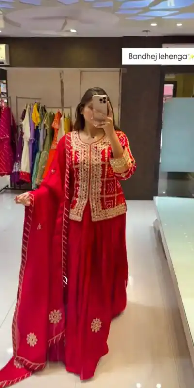 Red Chinon Digital Print Embroidery Work Lehenga Choli | Lehenga, Bollywood Lehenga, Creative Lehenga, Designer Lehenga, Embroidered Lehenga, Party Wear Lehenga