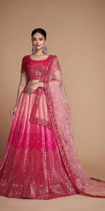 Red Chinon Embroidery and Sequins Lehenga Choli | Lehenga, Bollywood Lehenga, Creative Lehenga, Designer Lehenga, Embroidered Lehenga, Party Wear Lehenga