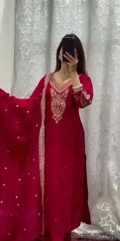 Red Chinon Embroidery Coding Work Salwar Suit | Jump Suits, Salwar suit, Casual Suits, Creative suits, Designer Suits, Palazzo Suits, Party Wear Suits, Patiala Suits, Straight Suits