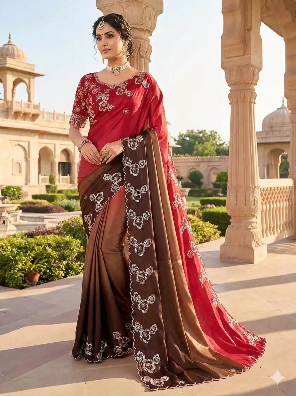 Red Chinon Embroidery Work Saree | Sarees, Bollywood Sarees, Creative Sarees, Designer Sarees, Embroidered Sarees, Ethnic Saree, Modern Digital sarees, Party Wear Sarees