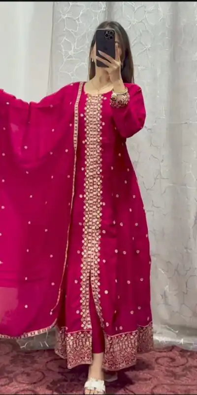 Red Chinon Embroidery Work With Kali Salwar Suit | Jump Suits, Salwar suit, Casual Suits, Creative suits, Designer Suits, Palazzo Suits, Party Wear Suits, Patiala Suits, Straight Suits