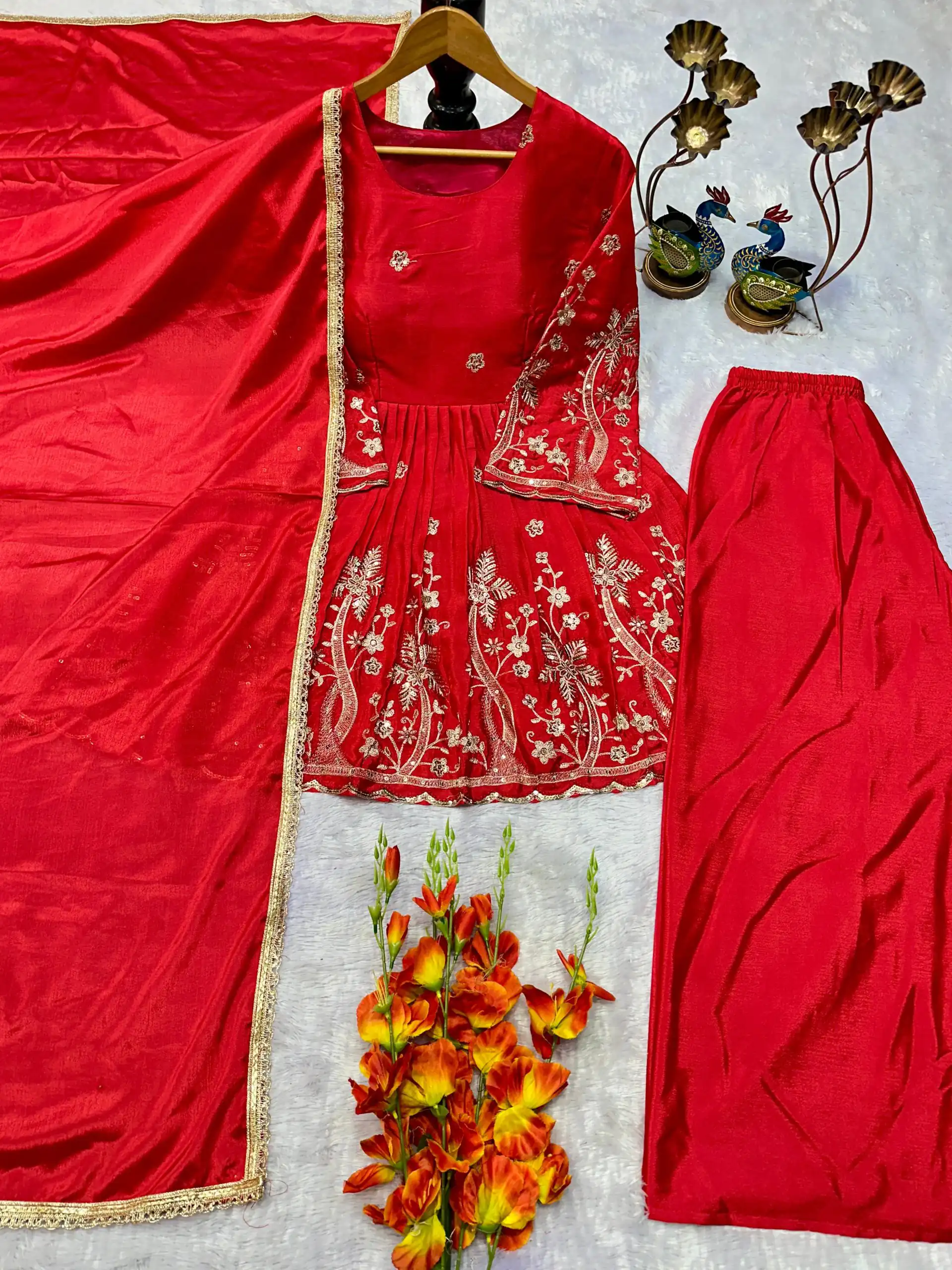 Red Chinon Silk Lace Embroidery Work Salwar Suit | Jump Suits, Salwar suit, Casual Suits, Creative suits, Designer Suits, Palazzo Suits, Party Wear Suits, Patiala Suits, Straight Suits