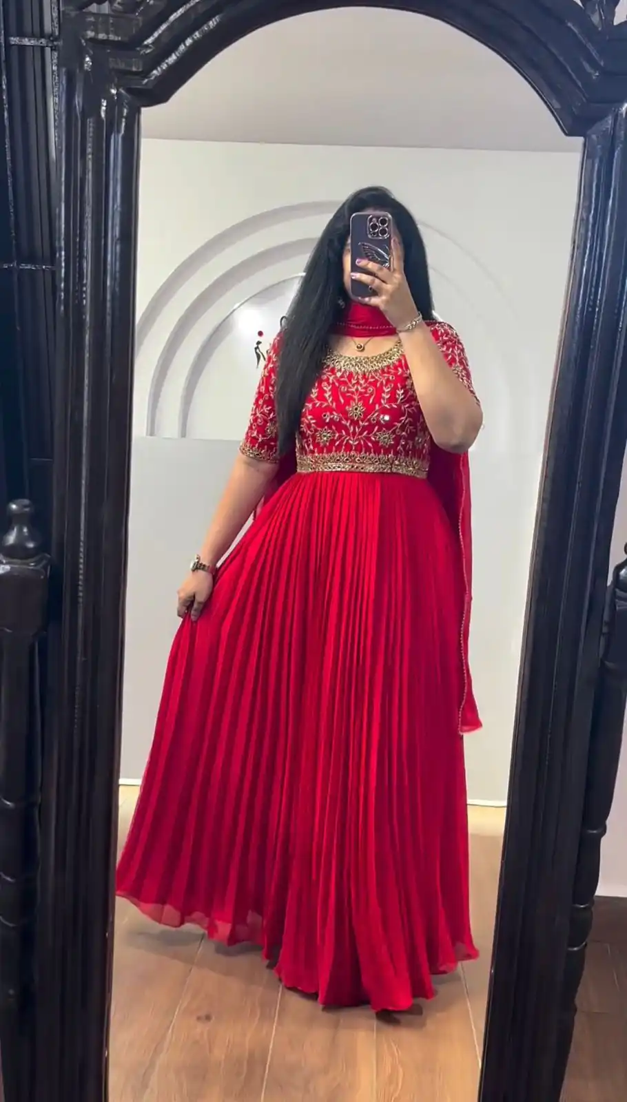 Red Chinon Silk Thread Real Mirror Gown | Gowns, Bollywood Gowns, Creative Gowns, Designer Gowns, Embroidered Gowns, Party Wear Gowns, Straight Suits