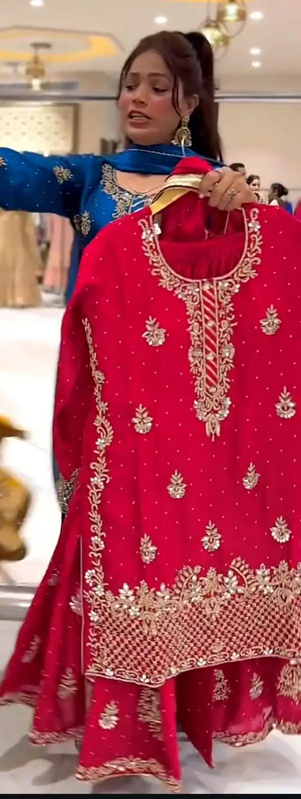 Red Chinon Silk With Embroidery Work Salwar Suit | Jump Suits, Salwar suit, Casual Suits, Creative suits, Designer Suits, Palazzo Suits, Party Wear Suits, Patiala Suits, Straight Suits