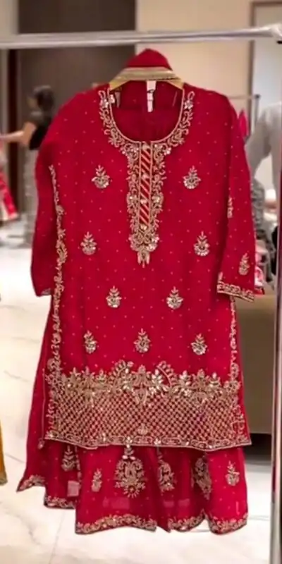 Red Chinon Silk With Embroidery Work Salwar Suit | Jump Suits, Salwar suit, Casual Suits, Creative suits, Designer Suits, Palazzo Suits, Party Wear Suits, Patiala Suits, Straight Suits