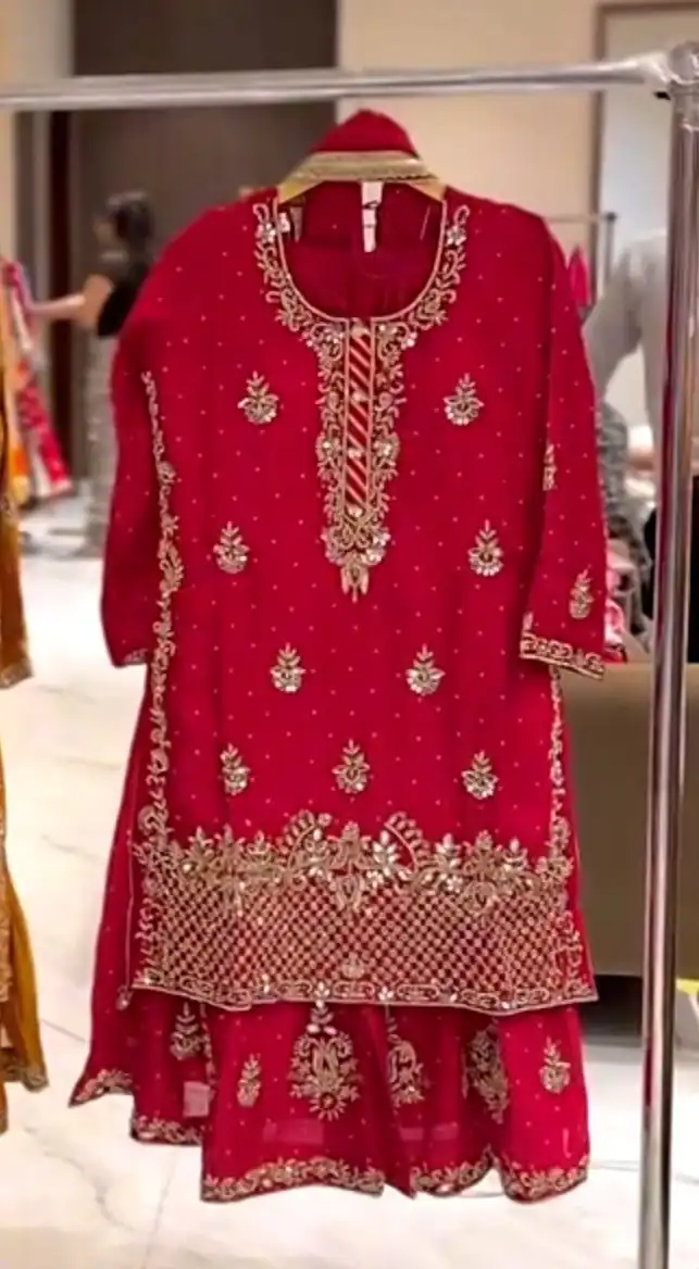 Red Chinon Silk With Embroidery Work Salwar Suit | Jump Suits, Salwar suit, Casual Suits, Creative suits, Designer Suits, Palazzo Suits, Party Wear Suits, Patiala Suits, Straight Suits