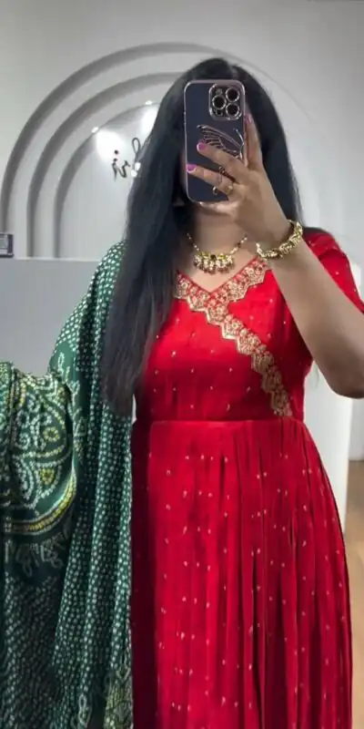 Red Chinon Thread Sequence Work Gown | Gowns, Bollywood Gowns, Creative Gowns, Designer Gowns, Embroidered Gowns, Party Wear Gowns