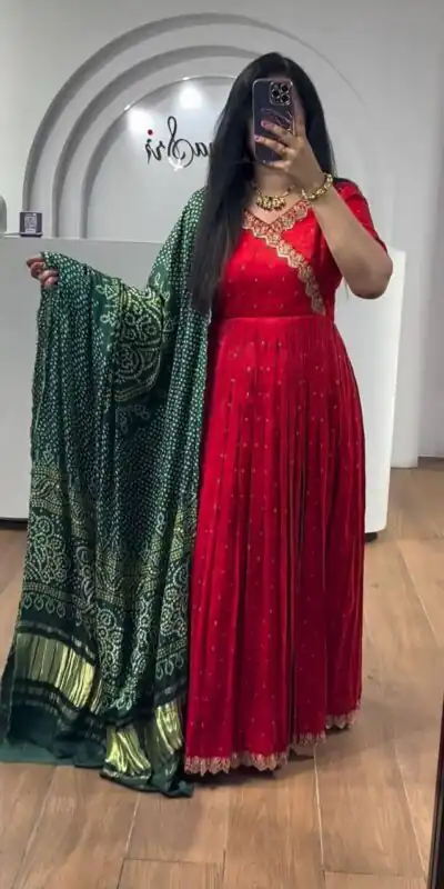 Red Chinon Thread Sequence Work Gown | Gowns, Bollywood Gowns, Creative Gowns, Designer Gowns, Embroidered Gowns, Party Wear Gowns