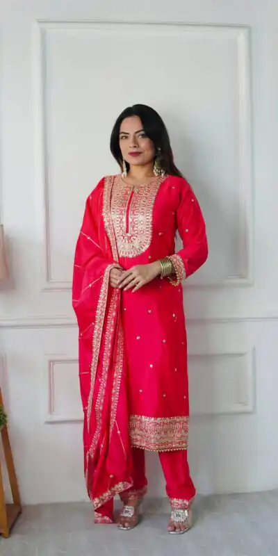 Red Cosmo Silk Heavy Embroidery Sequence Work Salwar Suit | Jump Suits, Salwar suit, Casual Suits, Creative suits, Designer Suits, Palazzo Suits, Party Wear Suits, Patiala Suits, Straight Suits