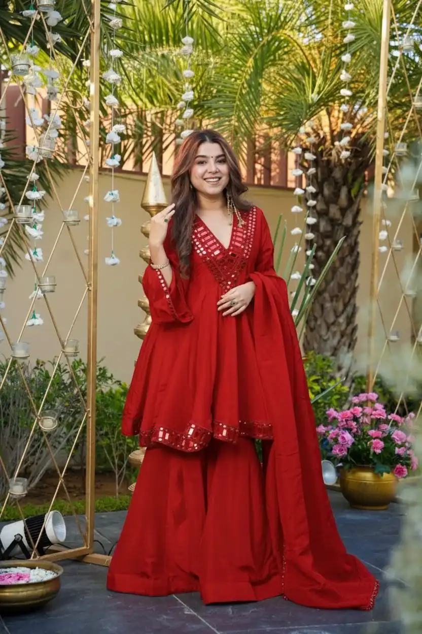 Red Cosmos Mirror Lace Work Salwar Suit | Jump Suits, Salwar suit, Casual Suits, Creative suits, Designer Suits, Palazzo Suits, Party Wear Suits, Patiala Suits, Straight Suits
