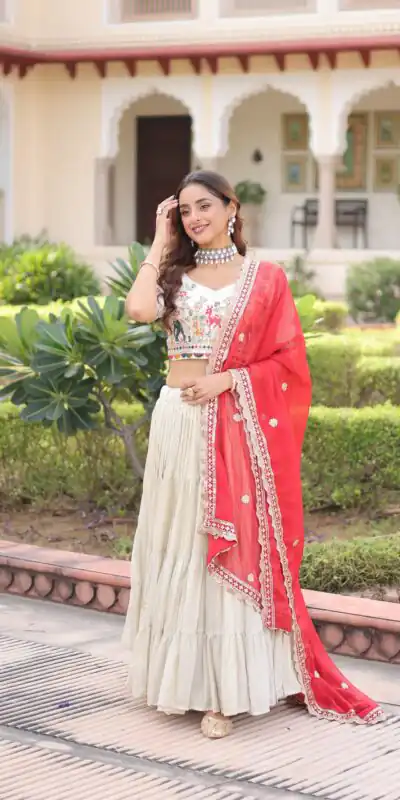 Red Cosmos Silk Embroidery Zari Work Lehenga Choli | Lehenga, Bollywood Lehenga, Creative Lehenga, Designer Lehenga, Embroidered Lehenga, Party Wear Lehenga