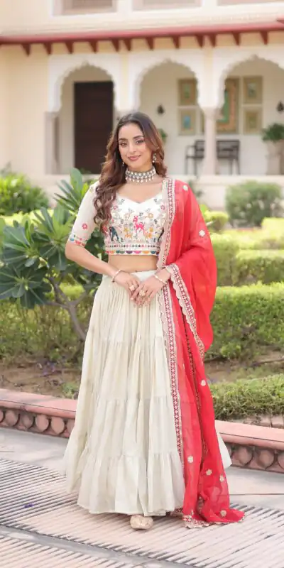 Red Cosmos Silk Embroidery Zari Work Lehenga Choli | Lehenga, Bollywood Lehenga, Creative Lehenga, Designer Lehenga, Embroidered Lehenga, Party Wear Lehenga