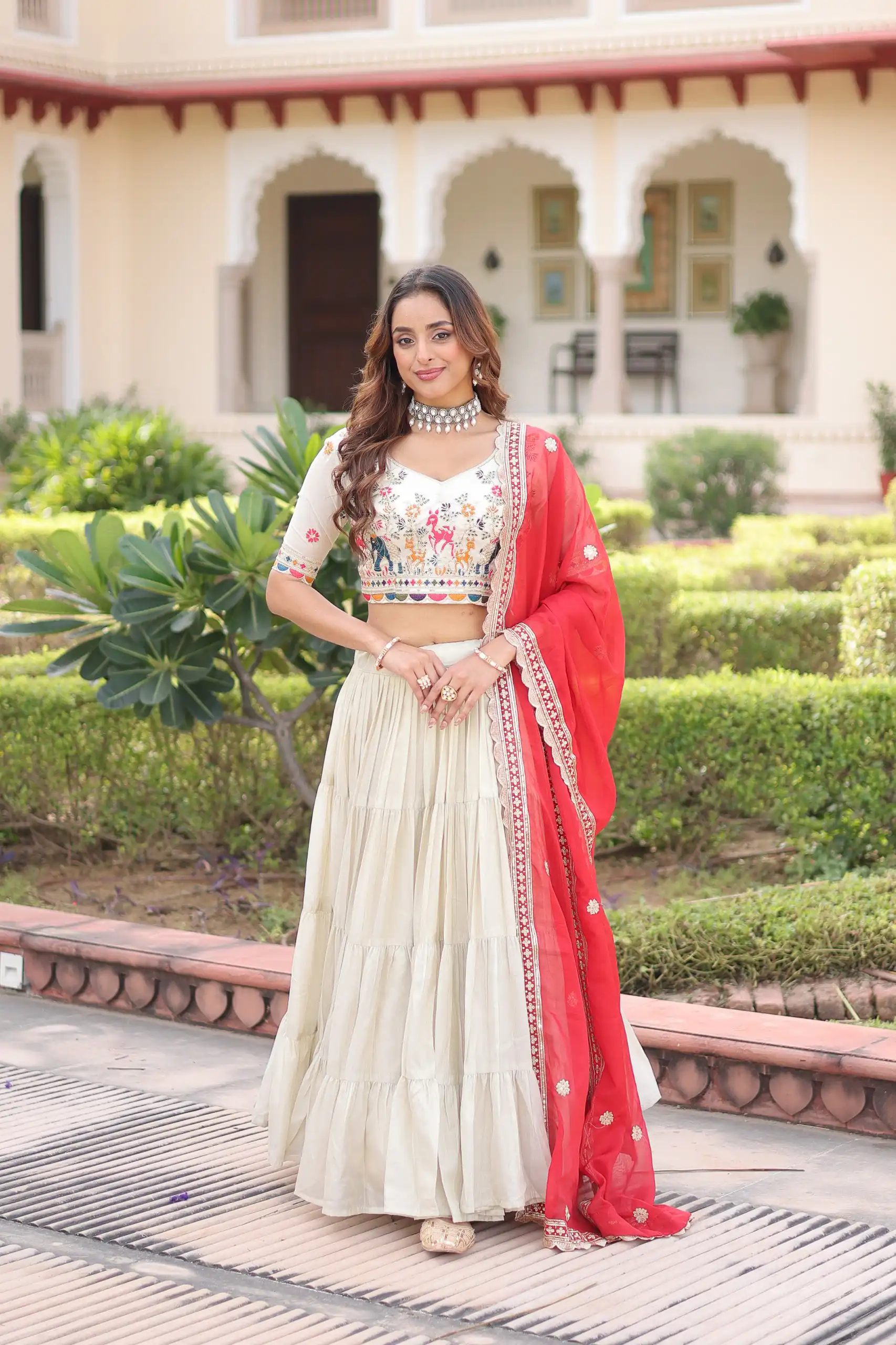 Red Cosmos Silk Embroidery Zari Work Lehenga Choli | Lehenga, Bollywood Lehenga, Creative Lehenga, Designer Lehenga, Embroidered Lehenga, Party Wear Lehenga