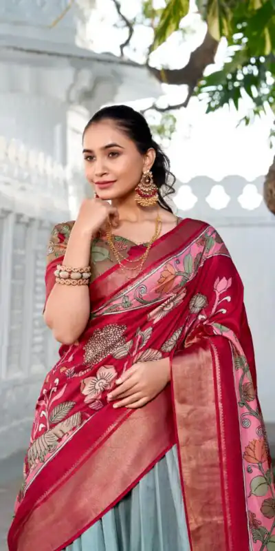 Red Dola Silk Print Zari Border Lehenga Choli | Lehenga, Bollywood Lehenga, Creative Lehenga, Designer Lehenga, Embroidered Lehenga, Party Wear Lehenga