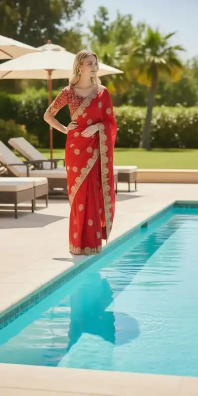 Red Fandy Satin Silk Embroidery Zari Work Saree | Sarees, Bollywood Sarees, Creative Sarees, Designer Sarees, Embroidered Sarees, Ethnic Saree, Modern Digital sarees, Party Wear Sarees
