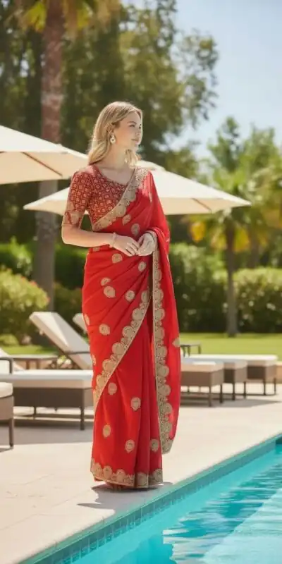 Red Fandy Satin Silk Embroidery Zari Work Saree | Sarees, Bollywood Sarees, Creative Sarees, Designer Sarees, Embroidered Sarees, Ethnic Saree, Modern Digital sarees, Party Wear Sarees