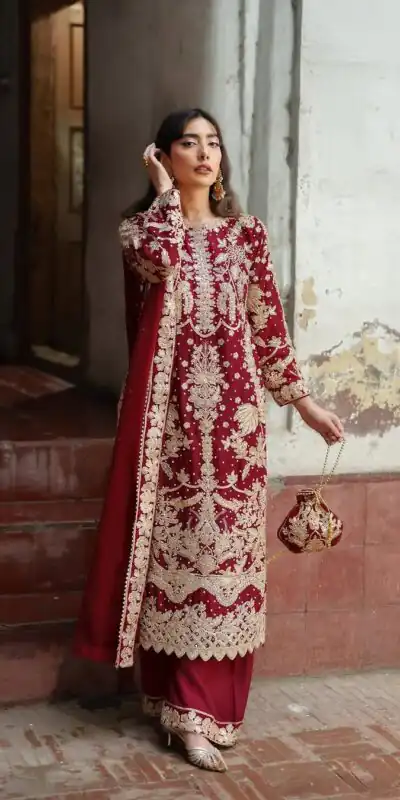 Red Faux Georgette Chain Sequence Work Salwar Suit | Jump Suits, Tops & Bottoms, Track Suits, Salwar suit, Casual Suits, Creative suits, Designer Suits, Palazzo Suits, Party Wear Suits, Patiala Suits, Straight Suits, Trendy Wear