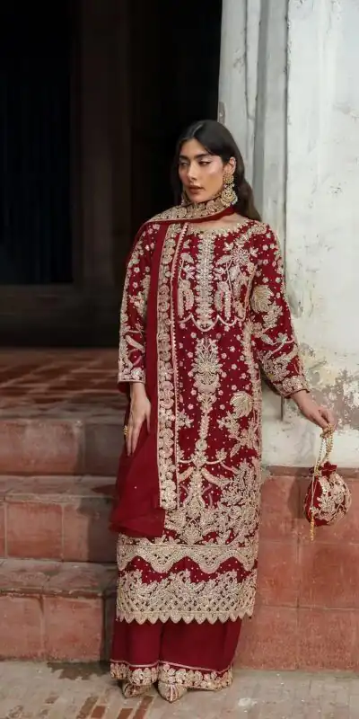 Red Faux Georgette Chain Sequence Work Salwar Suit | Jump Suits, Tops & Bottoms, Track Suits, Salwar suit, Casual Suits, Creative suits, Designer Suits, Palazzo Suits, Party Wear Suits, Patiala Suits, Straight Suits, Trendy Wear