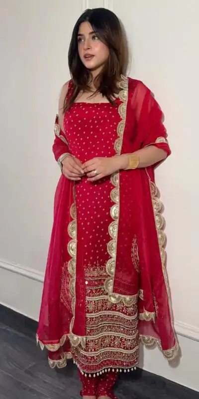 Red Faux Georgette Mirror Embroidery Work Salwar Suit | Jump Suits, Salwar suit, Casual Suits, Creative suits, Designer Suits, Palazzo Suits, Party Wear Suits, Patiala Suits, Straight Suits