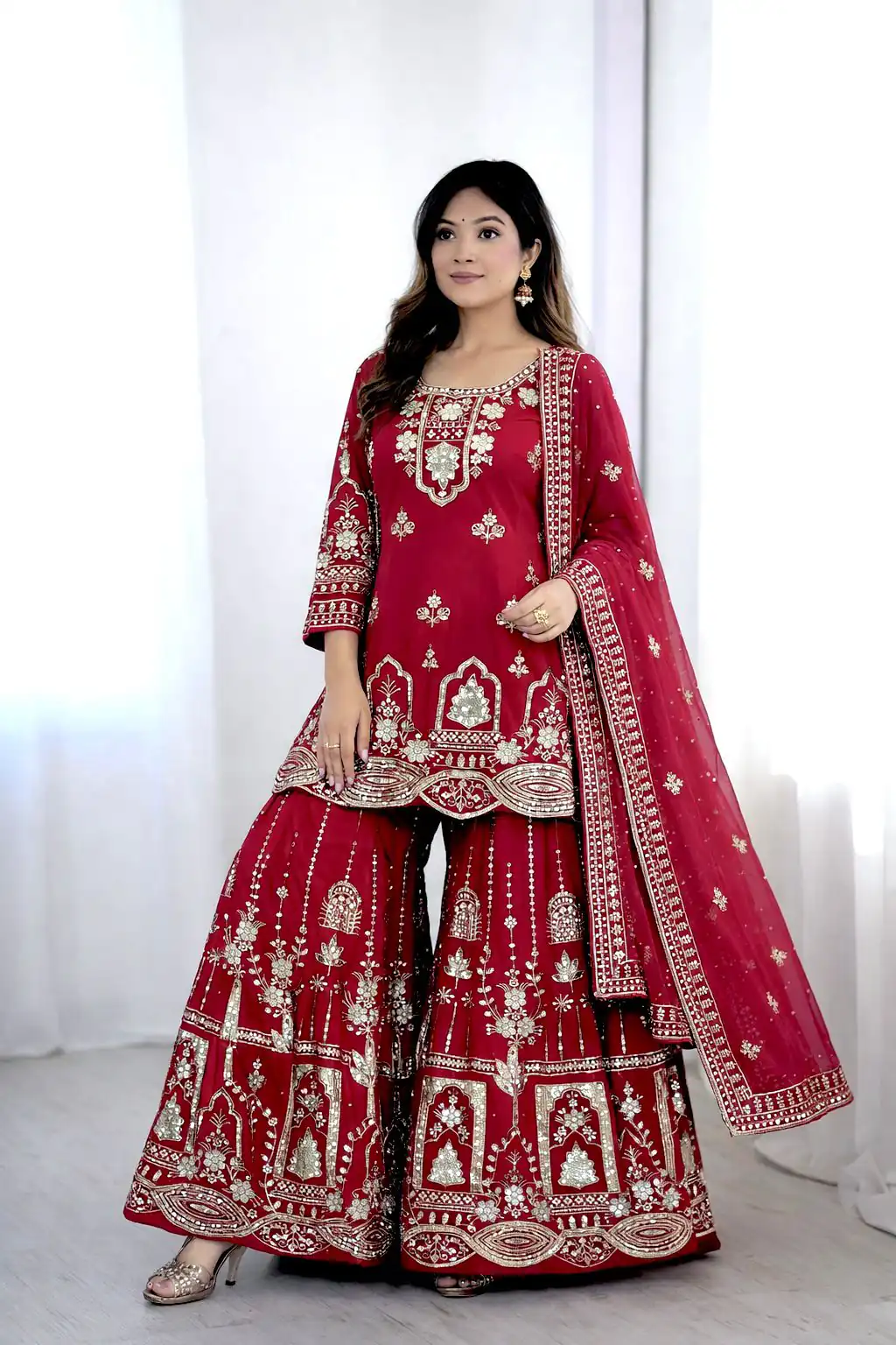 Red Faux Georgette With 5 mm Sequence Work Salwar Suit | Jump Suits, Salwar suit, Casual Suits, Creative suits, Designer Suits, Palazzo Suits, Party Wear Suits, Patiala Suits, Straight Suits