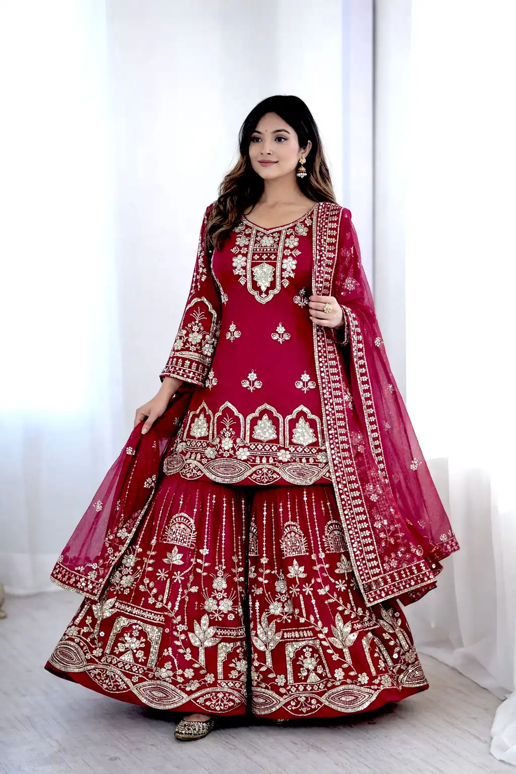 Red Faux Georgette With 5 mm Sequence Work Salwar Suit | Jump Suits, Salwar suit, Casual Suits, Creative suits, Designer Suits, Palazzo Suits, Party Wear Suits, Patiala Suits, Straight Suits