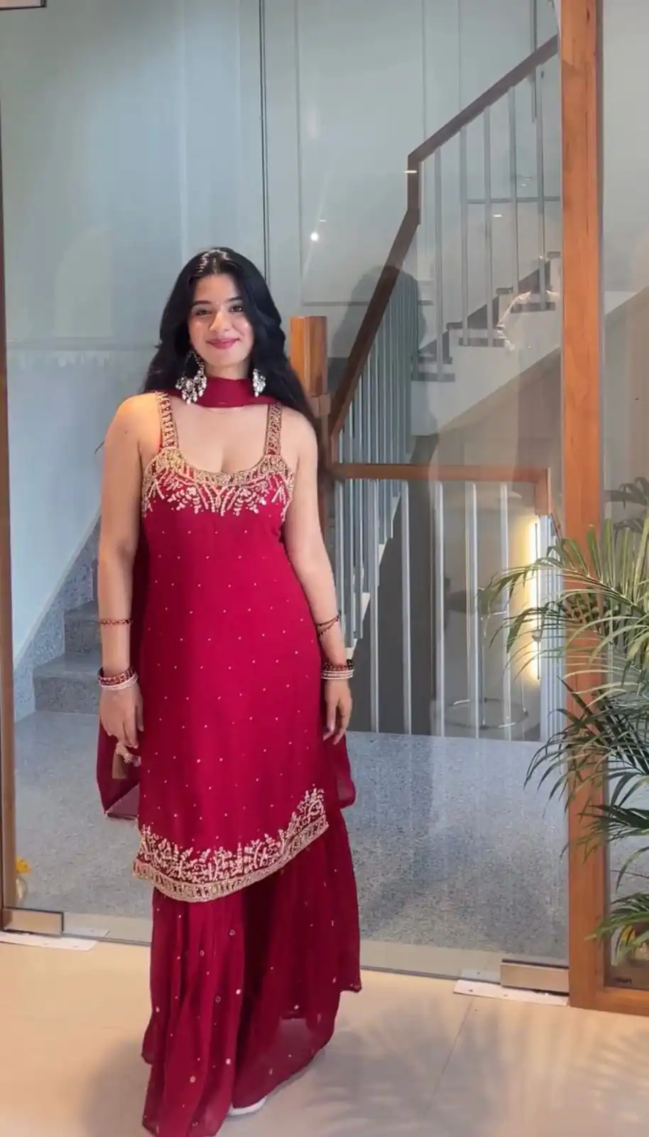 Red Faux Georgette With Lace Work Salwar Suit | Jump Suits, Tops & Bottoms, Track Suits, Salwar suit, Casual Suits, Creative suits, Designer Suits, Palazzo Suits, Party Wear Suits, Patiala Suits, Straight Suits, Trendy Wear