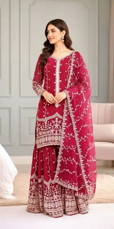 Red Fendy Silk Embroidery Work Salwar Suit | Jump Suits, Salwar suit, Casual Suits, Creative suits, Designer Suits, Palazzo Suits, Party Wear Suits, Patiala Suits, Straight Suits