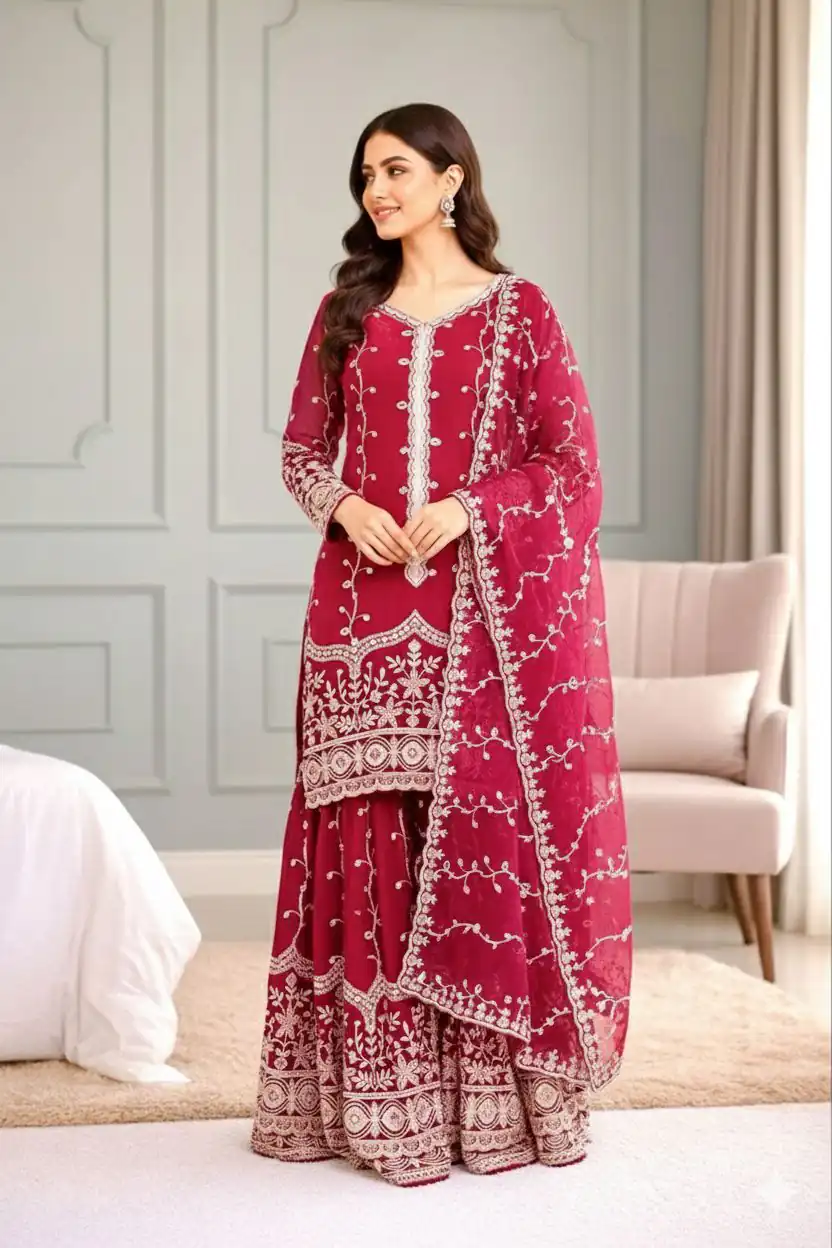 Red Fendy Silk Embroidery Work Salwar Suit | Jump Suits, Salwar suit, Casual Suits, Creative suits, Designer Suits, Palazzo Suits, Party Wear Suits, Patiala Suits, Straight Suits