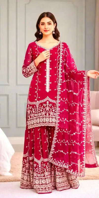 Red Fendy Silk Embroidery Work Salwar Suit | Jump Suits, Salwar suit, Casual Suits, Creative suits, Designer Suits, Palazzo Suits, Party Wear Suits, Patiala Suits, Straight Suits