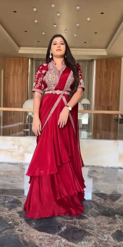 Red Fiona Silk With Embroidery Lehenga Saree | Lehenga, Bollywood Lehenga, Creative Lehenga, Designer Lehenga, Embroidered Lehenga, Party Wear Lehenga