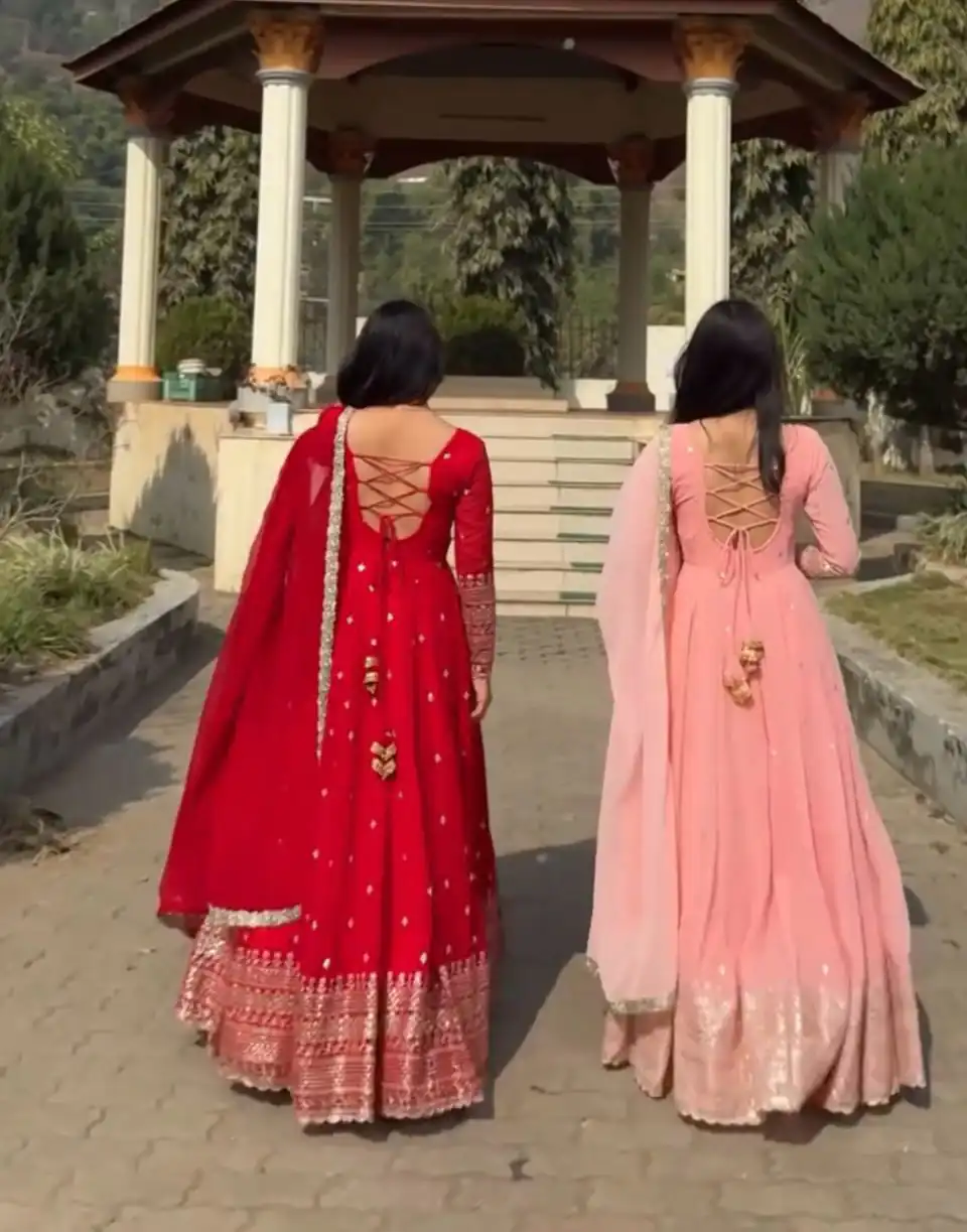 Red Fox Georgette Embroidery Work Anarkali Gown | Gowns, Bollywood Gowns, Creative Gowns, Designer Gowns, Embroidered Gowns, Party Wear Gowns, Straight Suits
