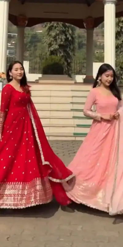 Red Fox Georgette Embroidery Work Anarkali Gown | Gowns, Bollywood Gowns, Creative Gowns, Designer Gowns, Embroidered Gowns, Party Wear Gowns, Straight Suits