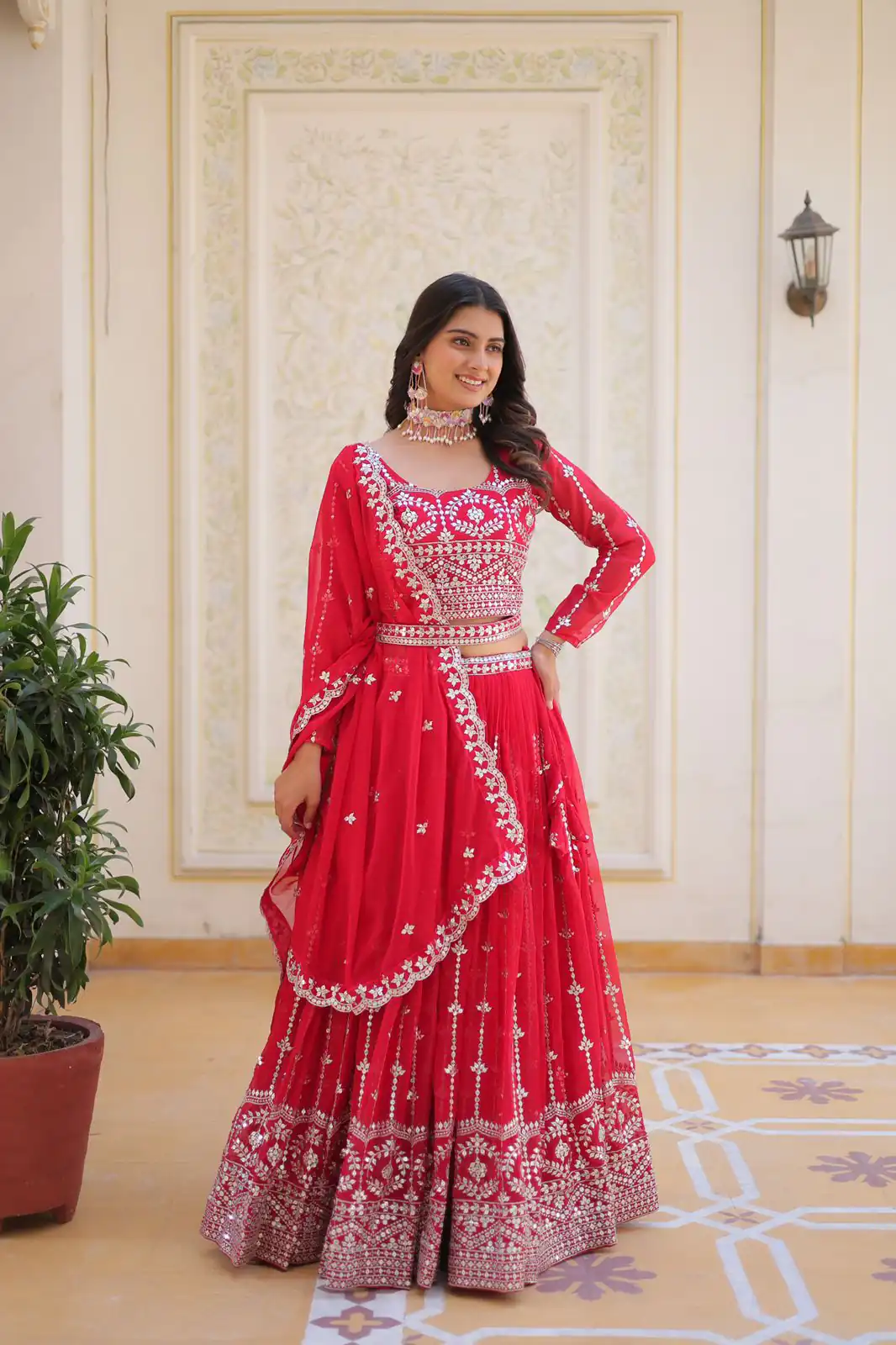 Red Fox Georgette Embroidery Work Lehenga Choli | Lehenga, Bollywood Lehenga, Creative Lehenga, Designer Lehenga, Embroidered Lehenga, Party Wear Lehenga