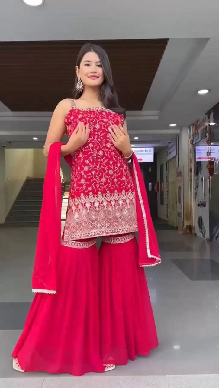 Red Fox Georgette Sequence Lace Work Salwar Suit | Jump Suits, Salwar suit, Casual Suits, Creative suits, Designer Suits, Palazzo Suits, Party Wear Suits, Patiala Suits, Straight Suits